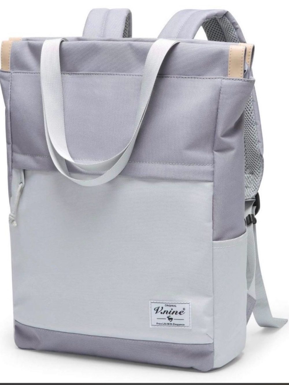V.nine Two-Tone Grey Tote-Style Backpack